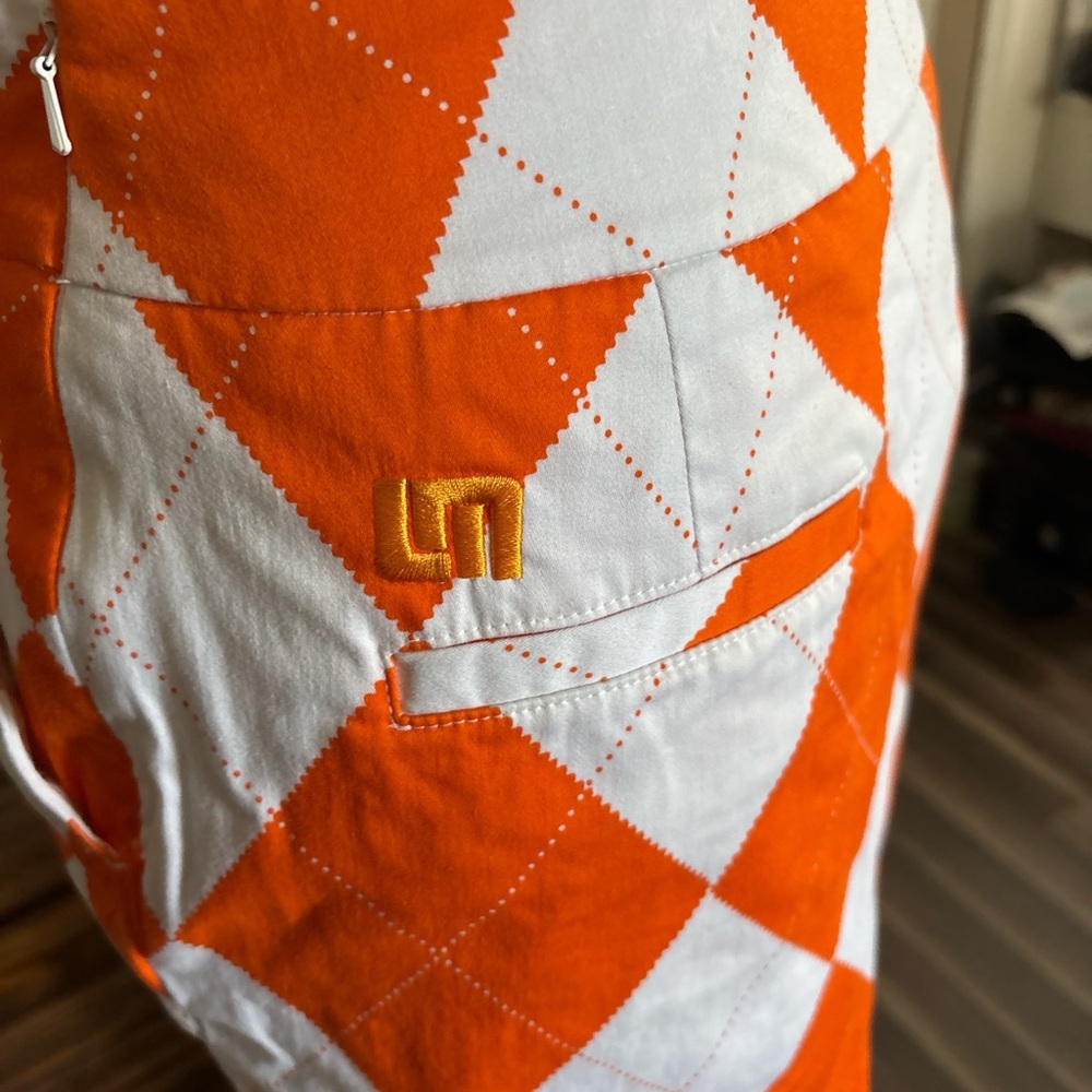LoudMouth Ladies Orange and white argyle mini skirt with build in shorts - Picture 6 of 9